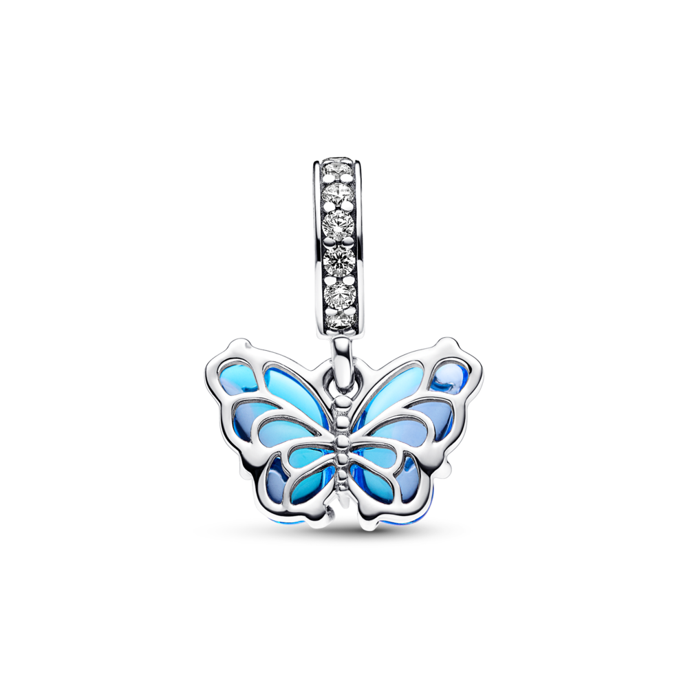 Talisman de tip pandantiv cu fluture din sticlă de Murano albastră