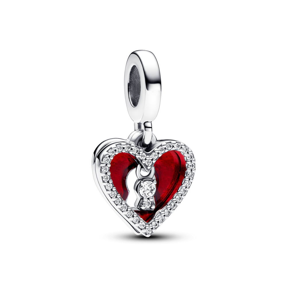 Talisman de tip pandantiv dublu cu inimioară roșie și fantă pentru cheie