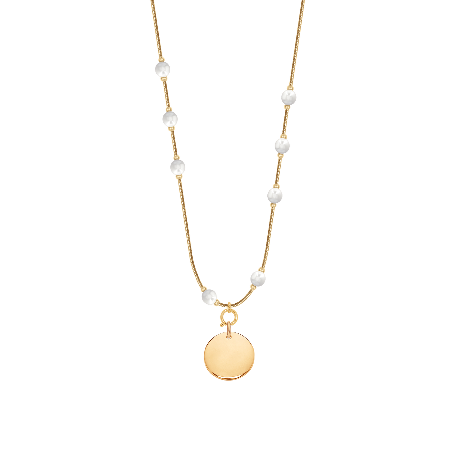 Colier cu perle și un medalion, set placat cu aur, gravabil, Lilou