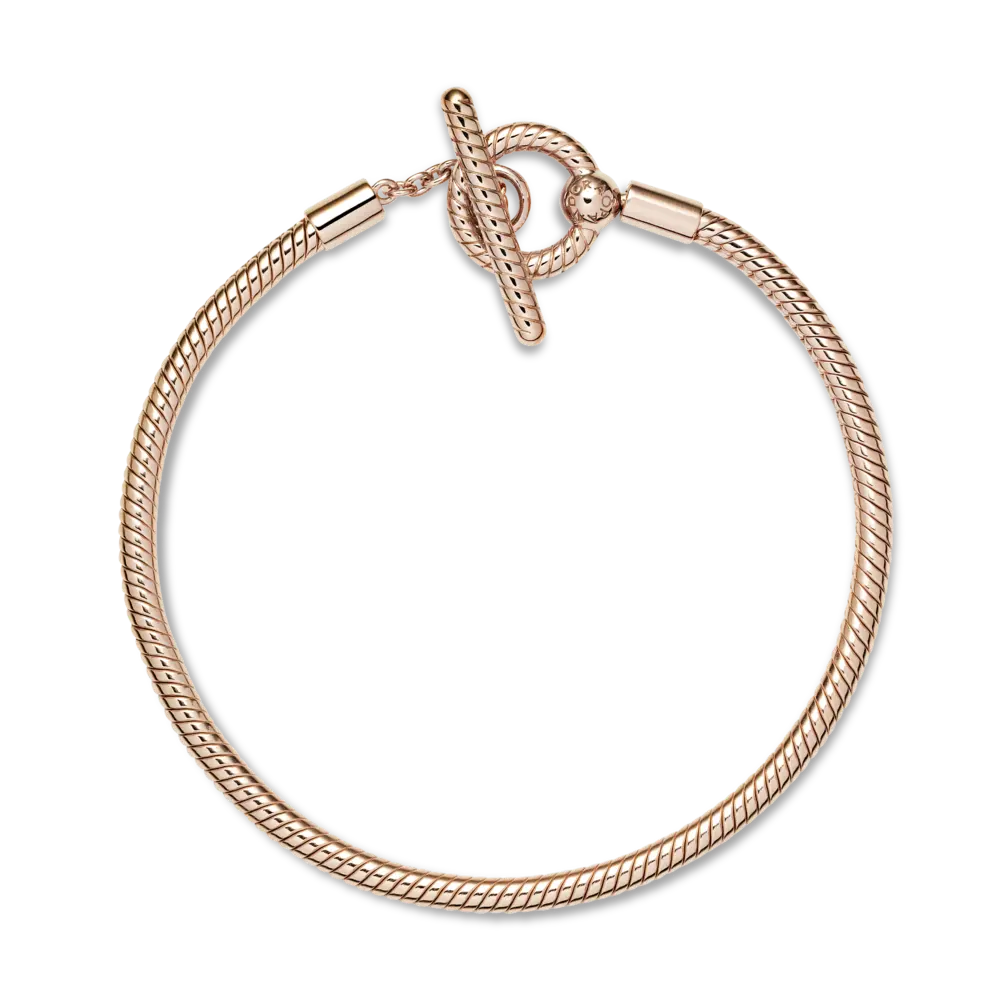 Brățară tip lanț clasic cu bară în T Pandora Moments placată cu aur roz de 14k