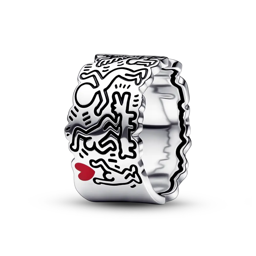 Inel lat cu arta lui Keith Haring™ x Pandora - Iubire și oameni