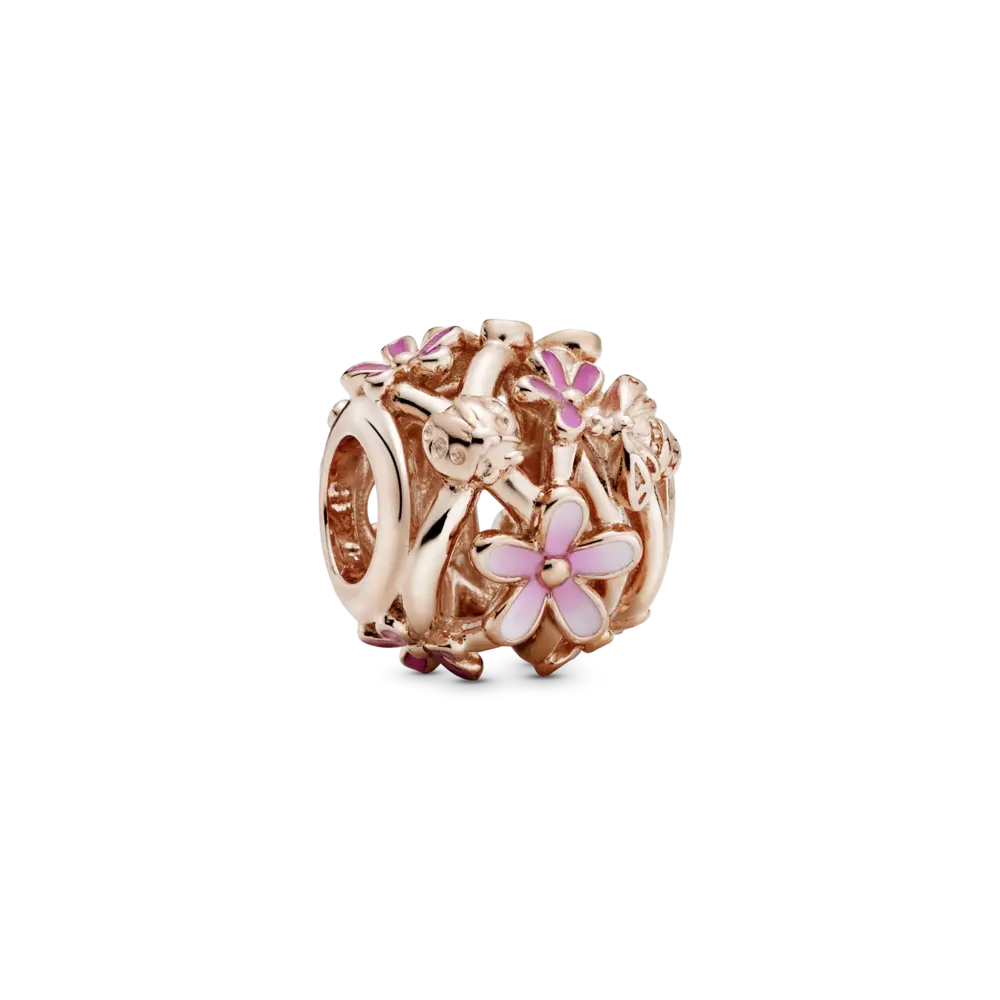 Talisman cu margaretă roz cu structură dantelată, Pandora - Pandorastore Romania