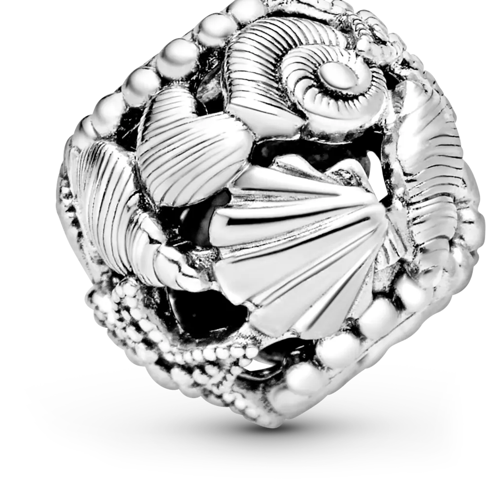 Talisman cu stea de mare, cochilie și inimioare cu structură dantelată, Pandora - Pandorastore Romania