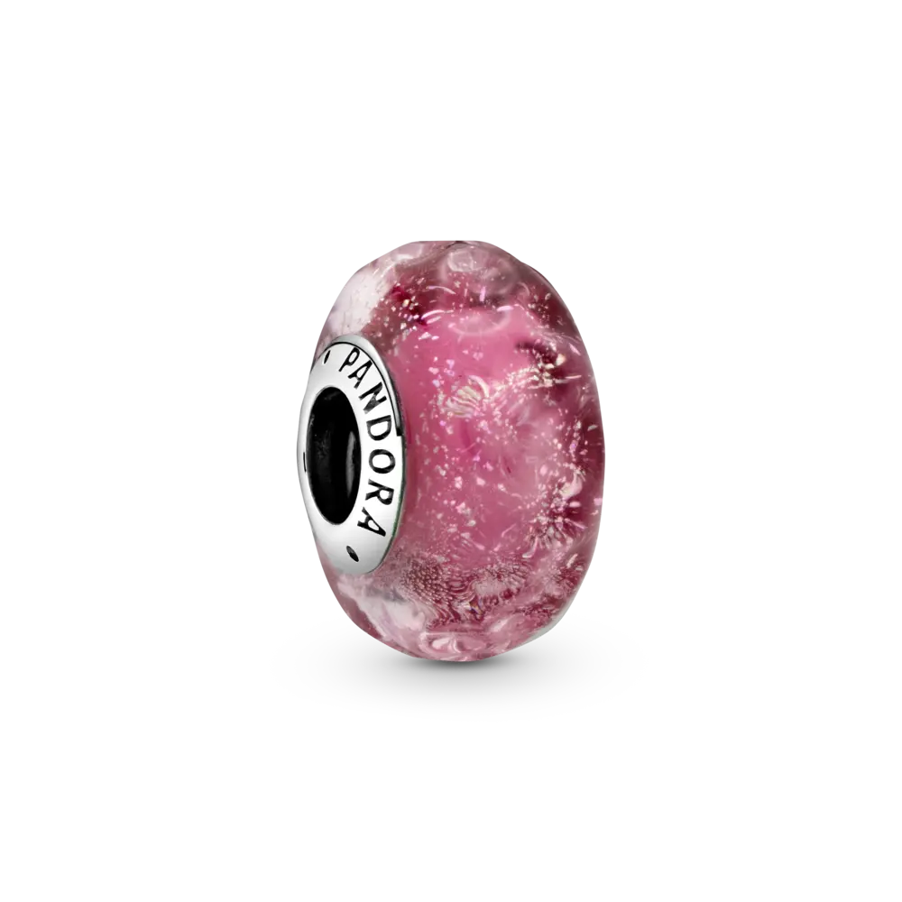 Talisman din sticlă de Murano roz cu valuri fantezie, Pandora - Pandorastore Romania